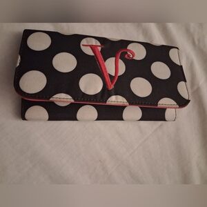 Chic Black and White Polka Dot Wallet with Pink Trim And Initial